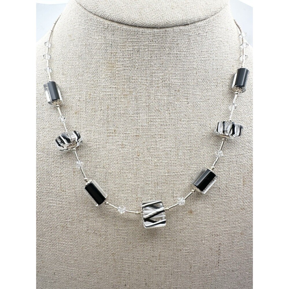 vintage sterling 925 liquid silver necklace with glass tube pendant 17”